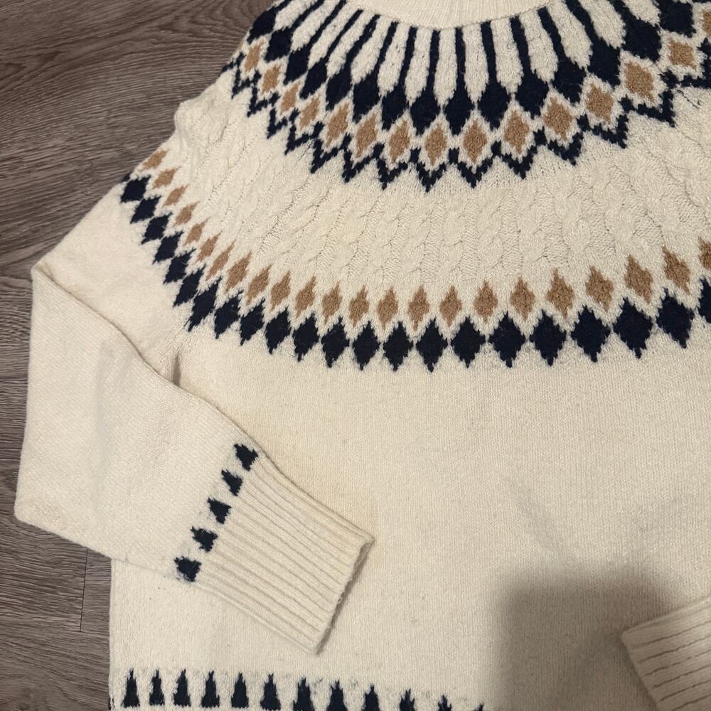 Artelier Nicole Miller Fair Isle Mock Neck Sweater Cream Black Nordic Large Soft - Picture 3 of 7